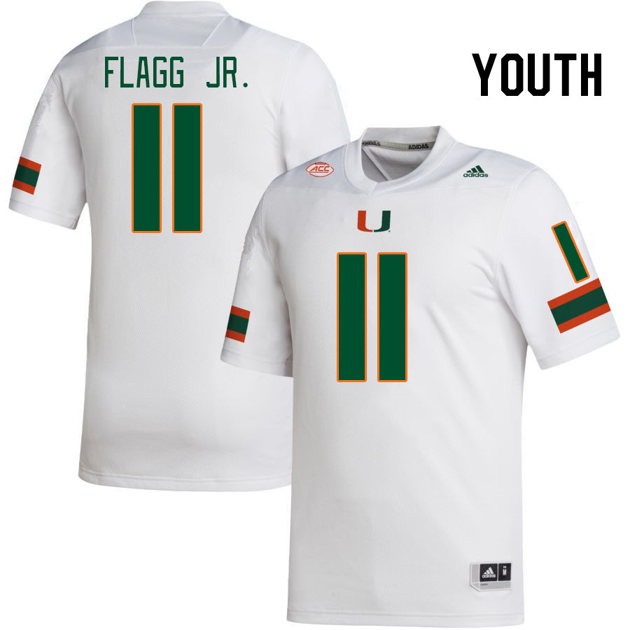 Youth #11 Corey Flagg Jr. Miami Hurricanes College Football Jerseys Stitched-White - Click Image to Close